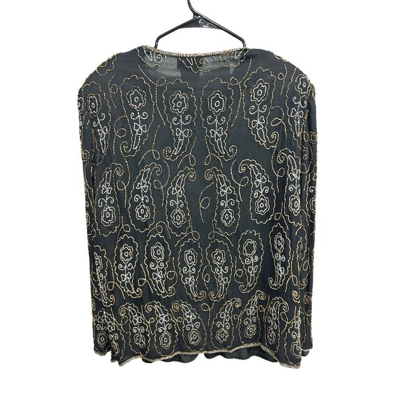 Vintage J.M.C. Beaded Paisley Floral Cardigan Jacket Black Gold Sz 3X Retro - Picture 2 of 10